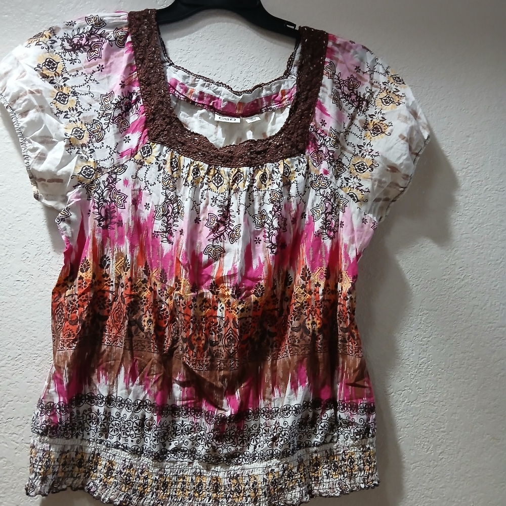 Cato Pink and Brown Boho Blouse